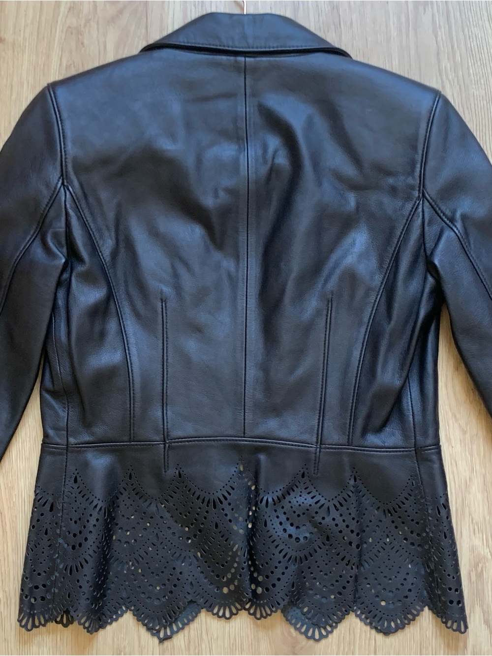 Laundry By Shelli Segal Black Leather Scalloped Hem Blazer - Picture 8 of 8
